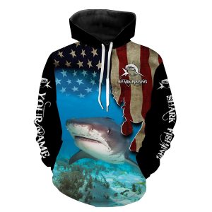 Shark Fishing 3D American Flag Patriotic Customize name All over print shirts ND