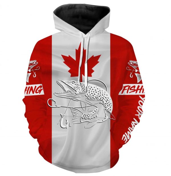 Northern Pike Fishing 3D Canadian Flag Customize name All over print shirts ND