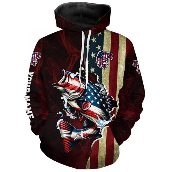 Largemouth Bass fishing American Flag Fisherman Custom Name 3D All over print shirts ND